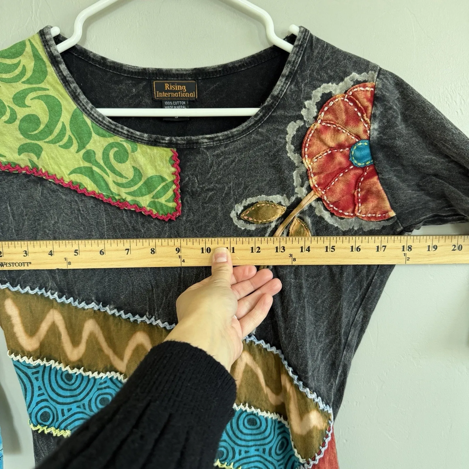 Vintage Rising International Patchwork Dress Womens S Cotton Boho Fairycore Y2K Black - Image 6