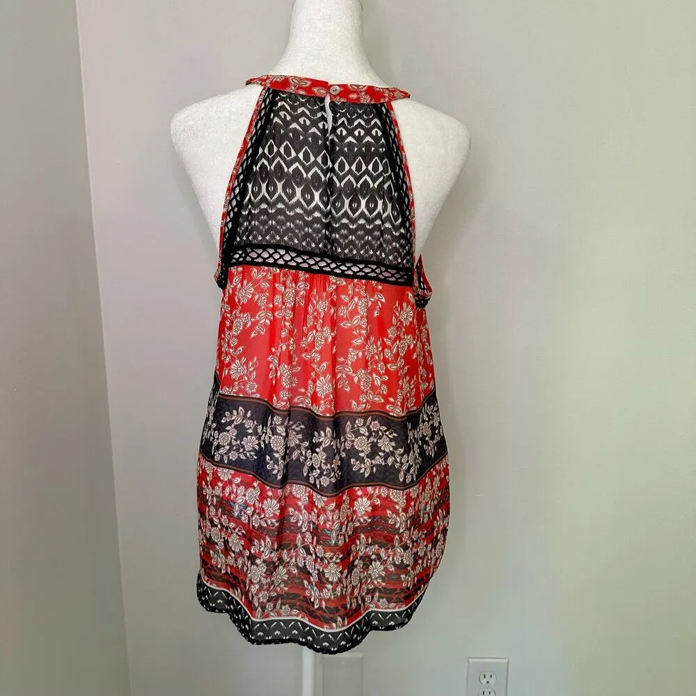 Meadow Rue  black, orange and cream floral sleeveless top size M - Image 4