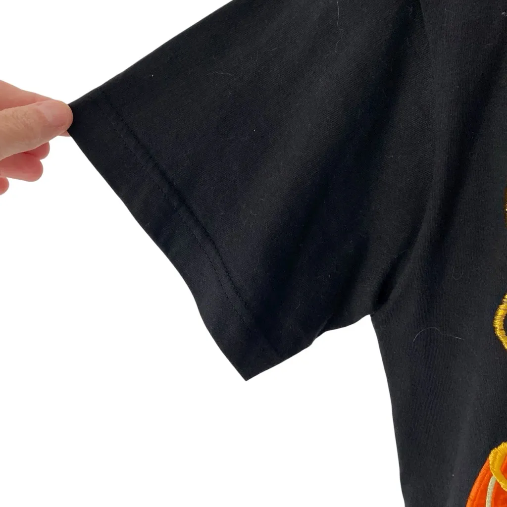 All Points by Reference Satin Embroidered Sneaker Shirt Black Cotton Top Medium - Image 5