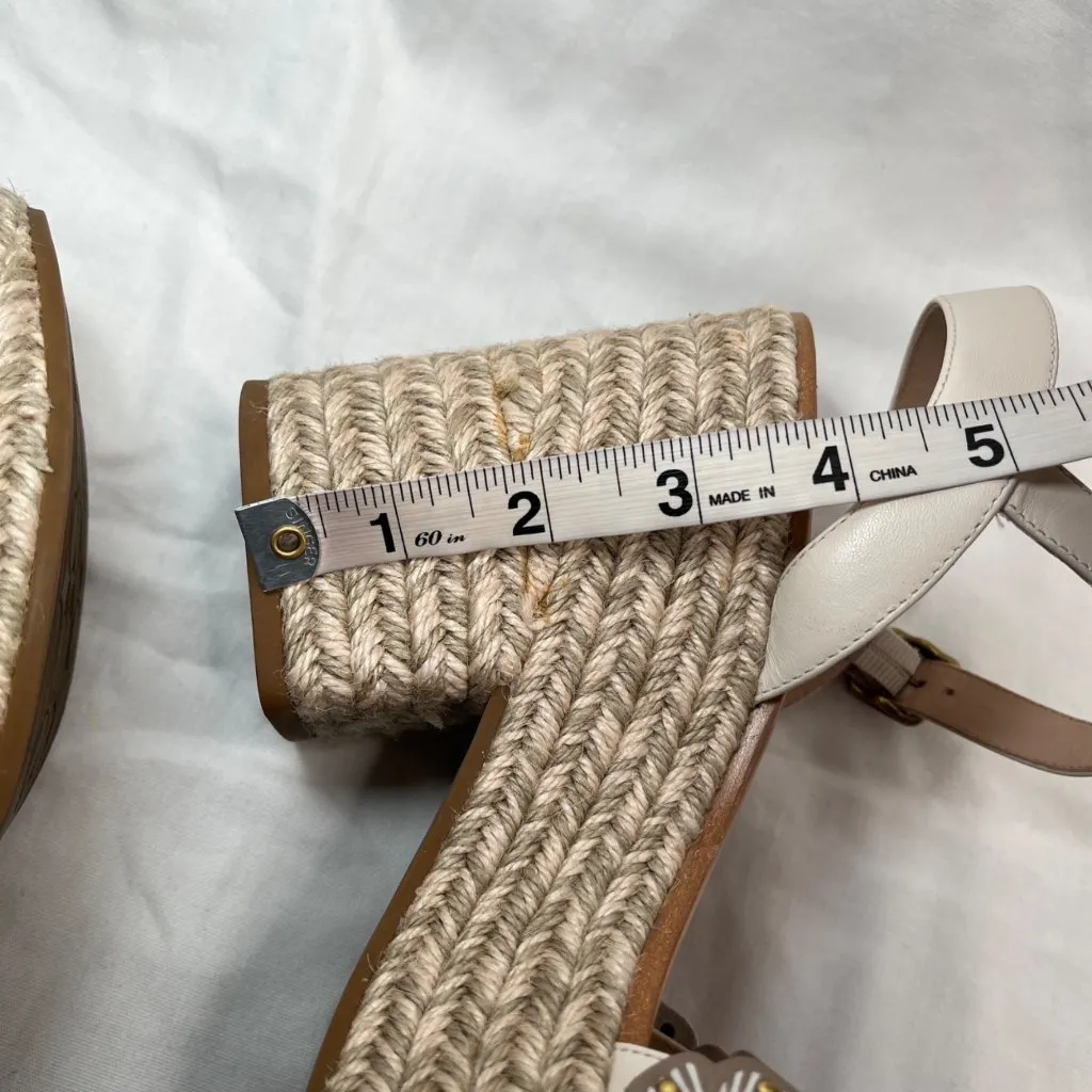 Coach Womens Jae Leather Floral Espadrille Wedge Sandals Size 10 - Image 7