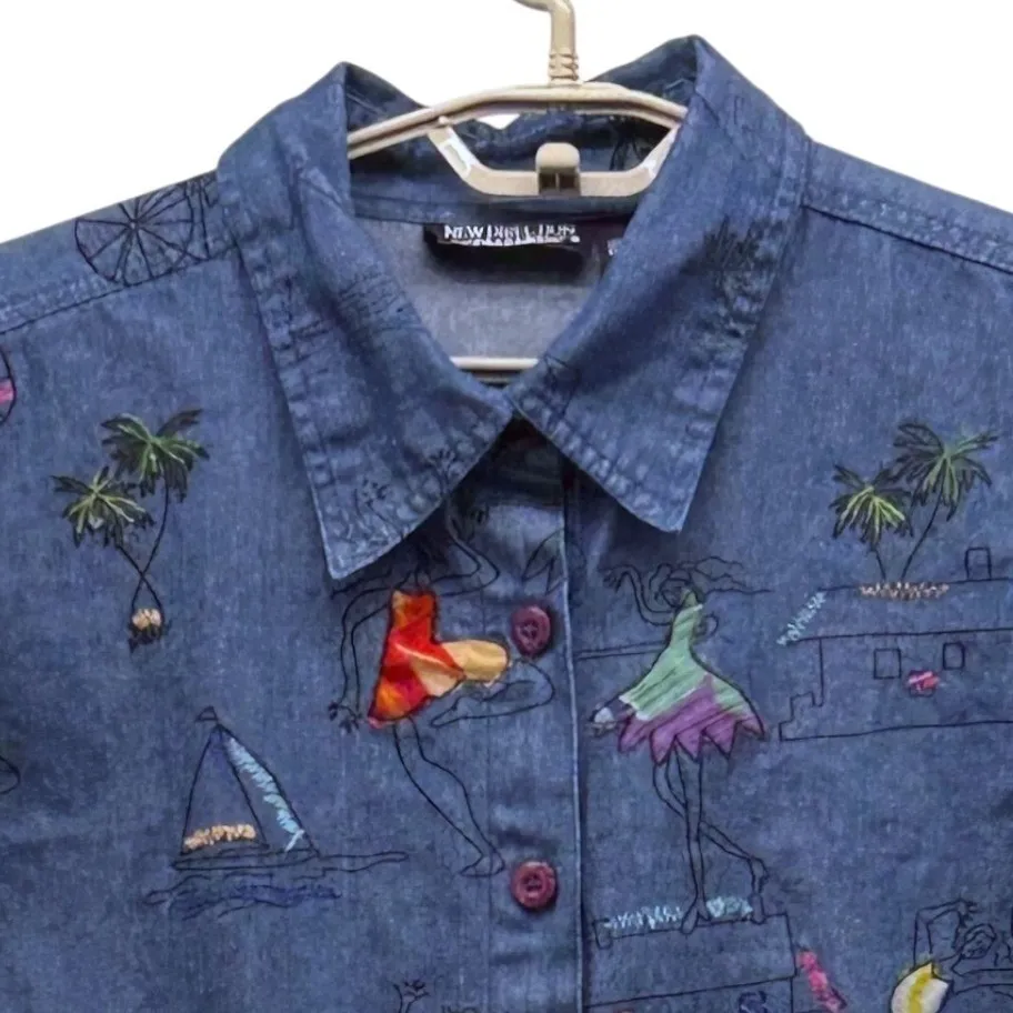 Artwork Denim Button Up Shirt Blue 2X - Image 3