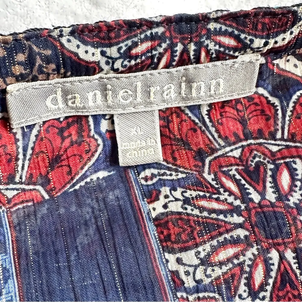 Daniel Rainn Sheer Boho Blouse XL Shimmery Rope Trim Flowy Long Sleeve Top - Image 7