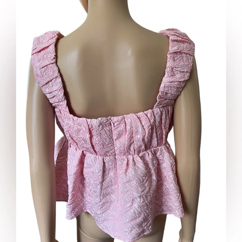 NEW Entro Pink Preppy Barbie Textured Pleated Babydoll Crop Top - Image 5