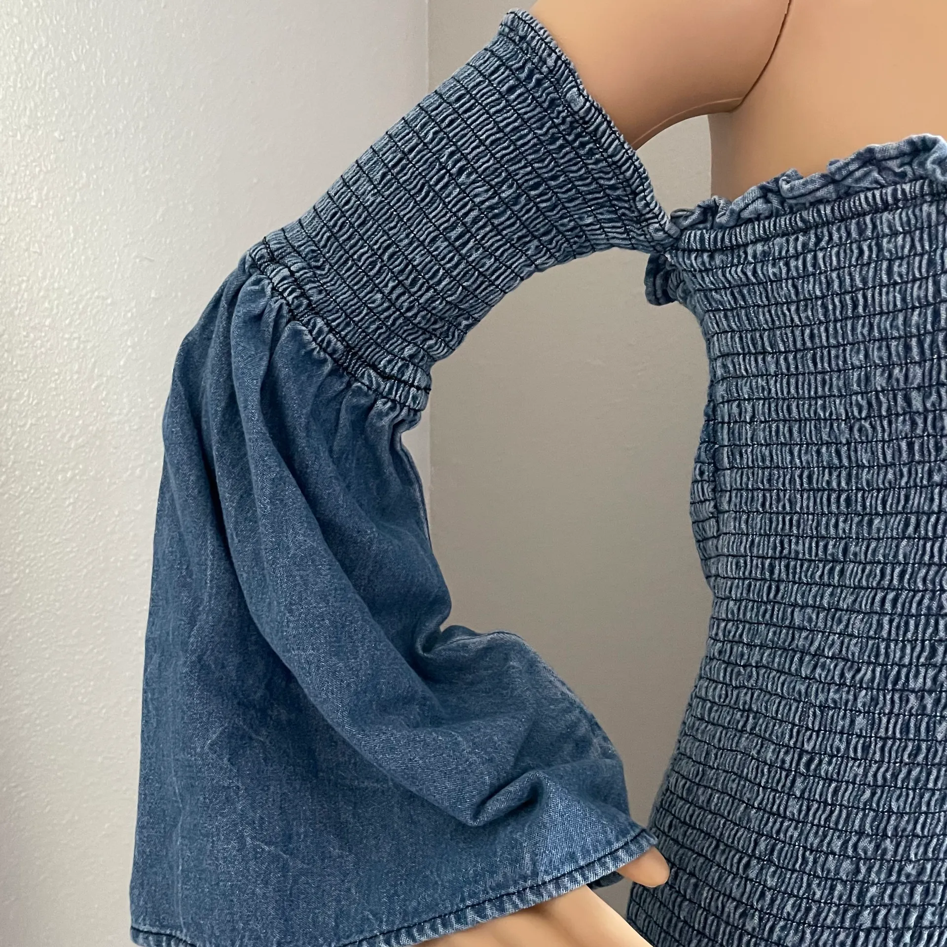 ASOS Denim Mini Dress with Halter Strap and Detatched Bell Sleeves Size 8 - Image 6