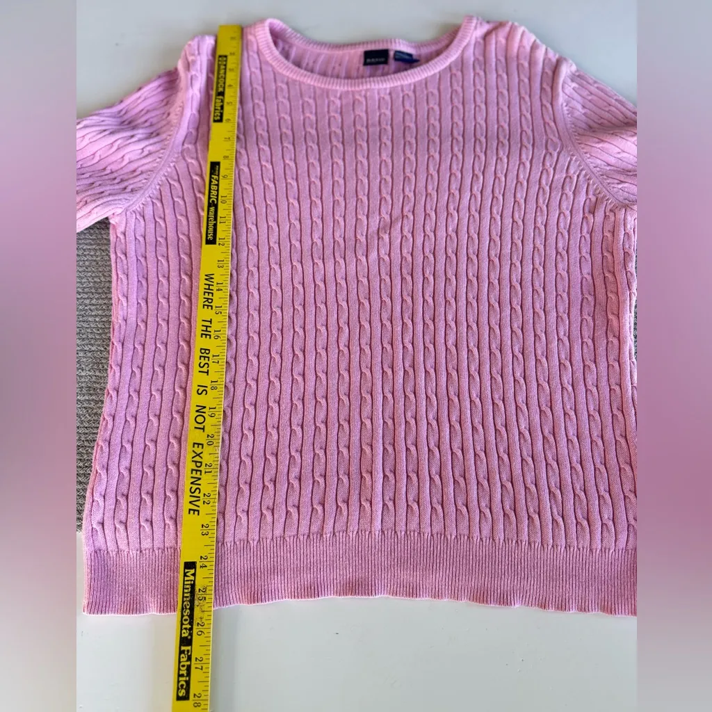 Vintage Basic Editions Pink Cable Knit Cotton Crewneck Sweater Size XL - Image 6