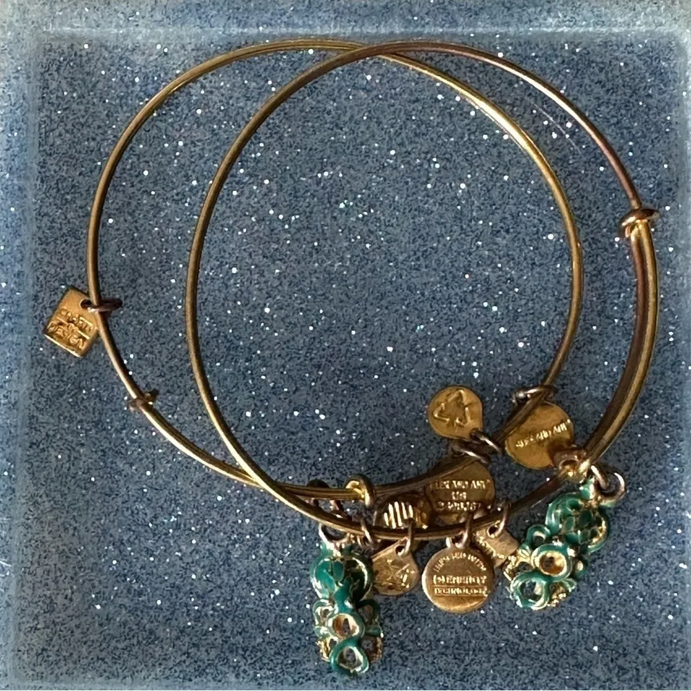 Alex and Ani Octopus UNICEF Bracelets Gold with Green Enamel 2 Bracelets - Image 3