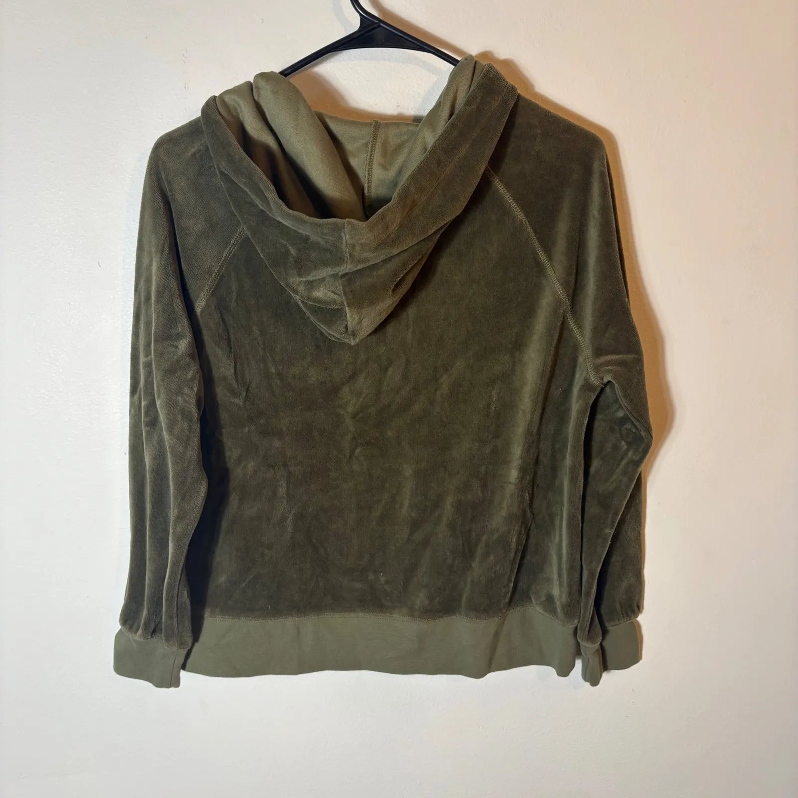 J. Crew Relaxed Velour Hoodie Olive Green Pullover‎ Sweatshirt XS Style BA367 - Image 5