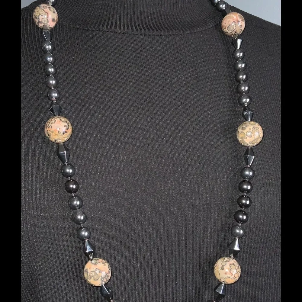 Hematite & Jasper Healing & Strength Gemstones 18” Heavy Large Beaded Necklace Gray - Image 4