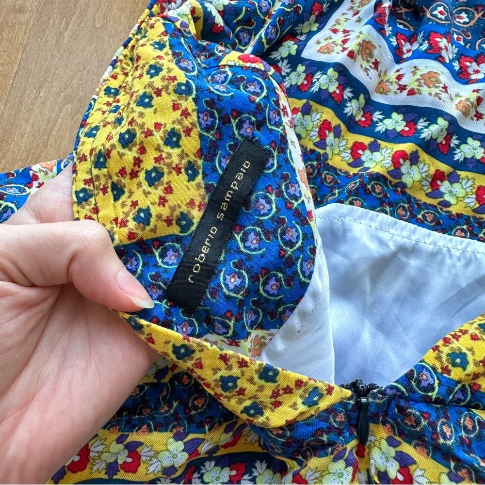 roberio sampaio Halter Mixed Paisley Print Kitschy Floral Dress, Size Medium Blue - Image 14