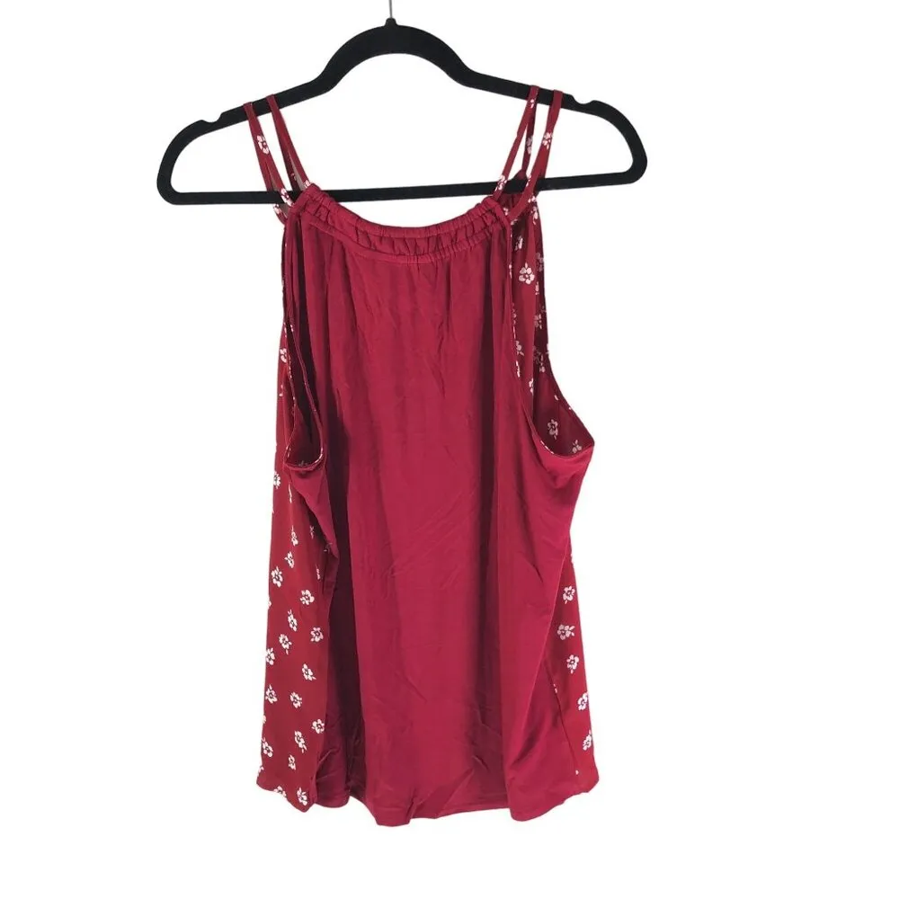 41 Hawthorn Sleeveless Floral Print Red Blouse Double Strap Keyhole Neckline XXL White - Image 2