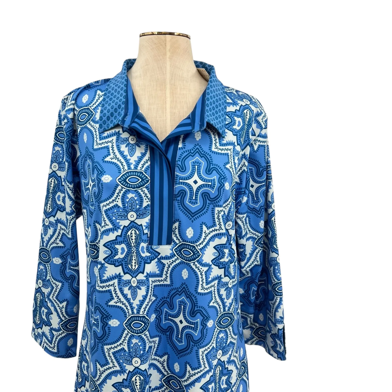 Gretchen Scott Everywhere Jersey 3/4 Sleeve Goddess Dress Print Blue Size XL - Image 4