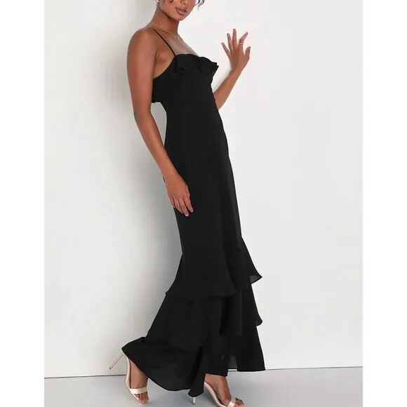NWT Lulus Women's Lively Evenings Black Sleeveless Tiered Maxi Dress Size S‎ - Image 2