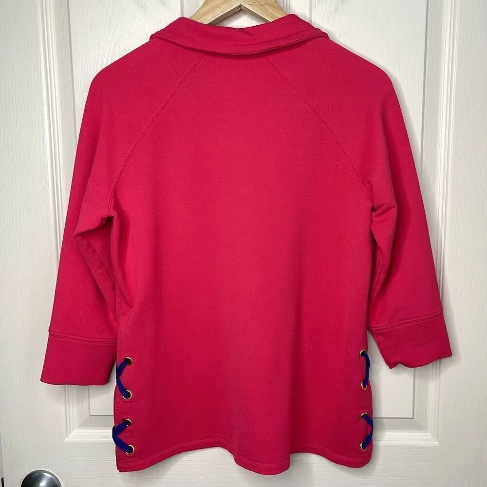 Rafaella 1/2 Zip Lace Up Pullover Sweatshirt (Rose Red) -  Small - Image 3