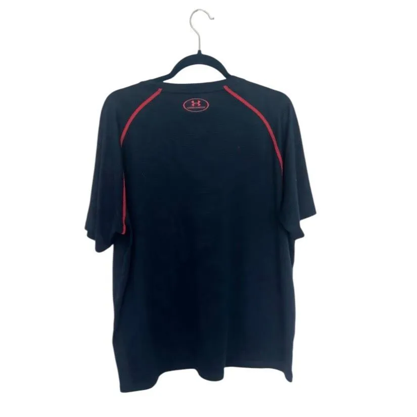 Under Armour HeatGear Navy Short Sleeve Athletic Shirt Men’s XL Pink Logo - Image 2