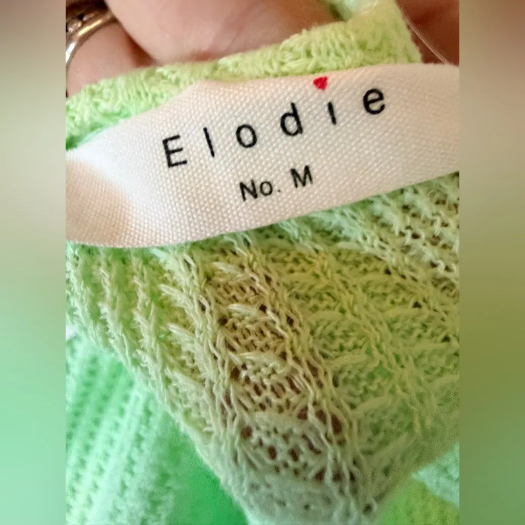 ELODIE NWT Waffle Knit Short Sleeve Button-Up Crop Top, Size Medium Mint Green - Image 9