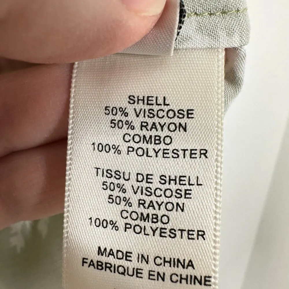 Rebecca Taylor Size Medium Green Satin Fleur Fern Floral Blouse Casual‎ Career - Image 6