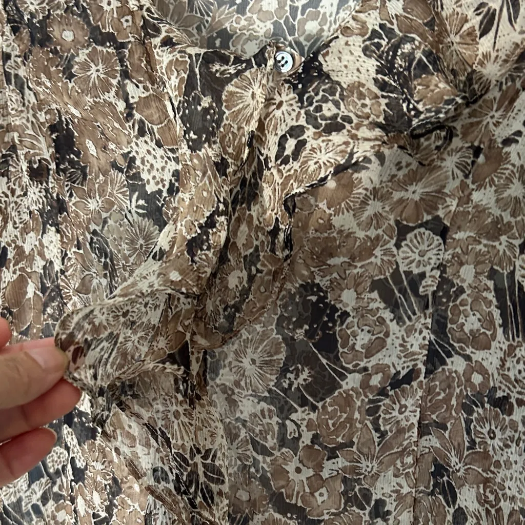 Theory Floral Sheer Blouse - Brown and Black Ruffles size M whimsigoth Button Up - Image 2
