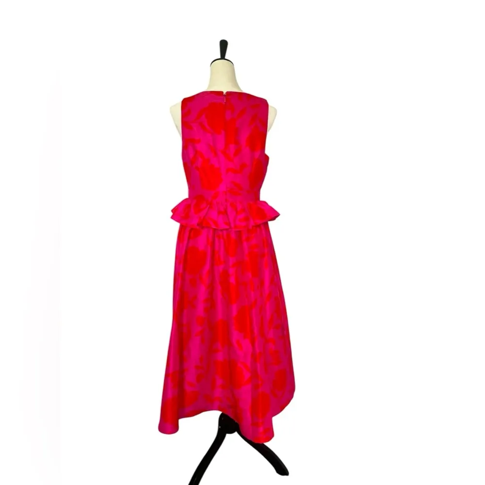Kate Spade New York Red and Pink Sleeveless V-Neck Midi Dress - Image 4