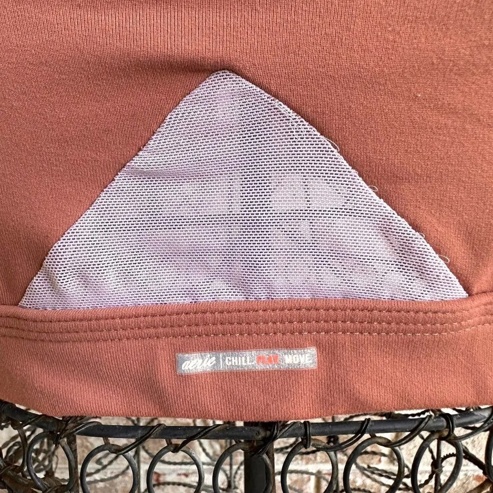 Aerie Chill Play Move Sports Bra Medium V Neck Mesh Racerback Peach Colo… - Image 7