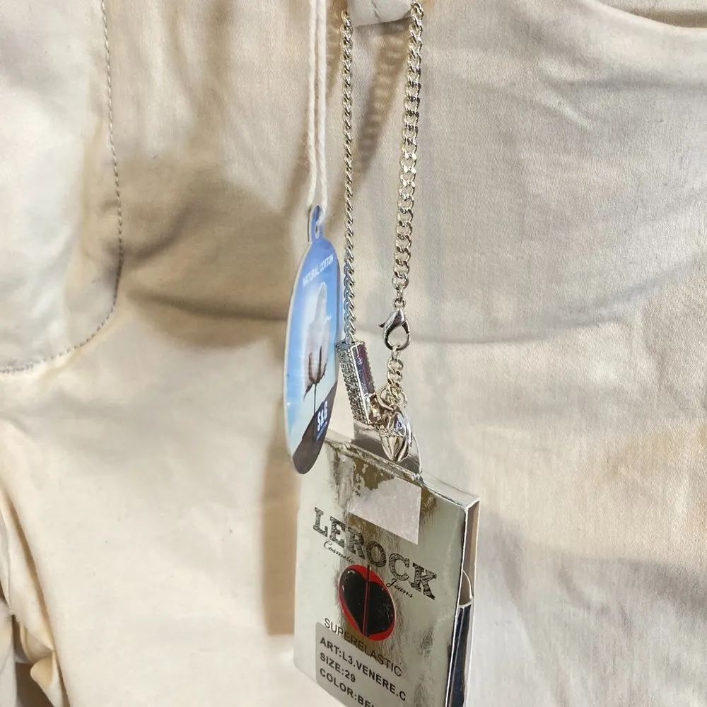 LeRock women's size 29 silver plated accessory skinny apple fit soft chino 31x32 Tan - Image 5