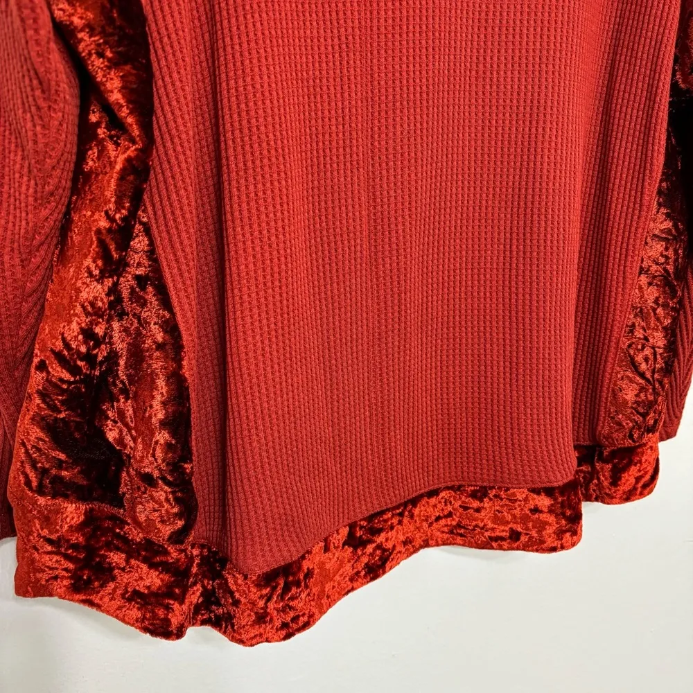 Soft Surroundings Women's Red Orange Velvet Trim Waffle Knit Pull Over Top 2X - Image 3