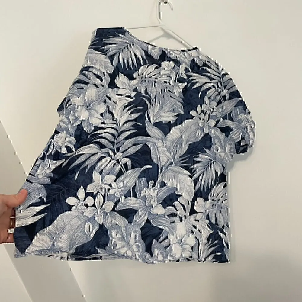 H&M L.O.G.G. V-Neck Cotton Blouse Blue Tropical Hawaiian Floral Leaf Leaves Boho - Image 12