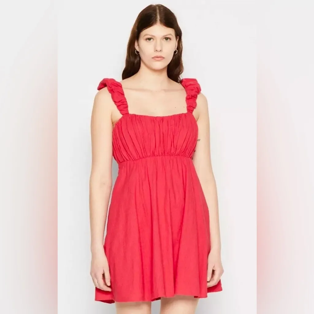 Abercrombie & Fitch Linen Blend Babydoll Dress in Pink Puff Sleeves Size XL - Image 11