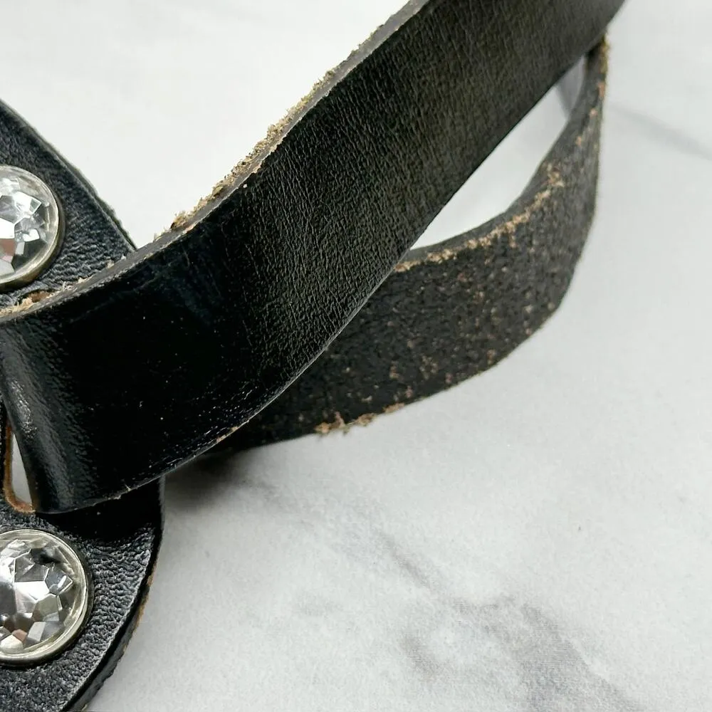 Vintage YAL Leather New York Rhinestone Studded Statement Belt One Size (OS) ✨ Black - Image 12
