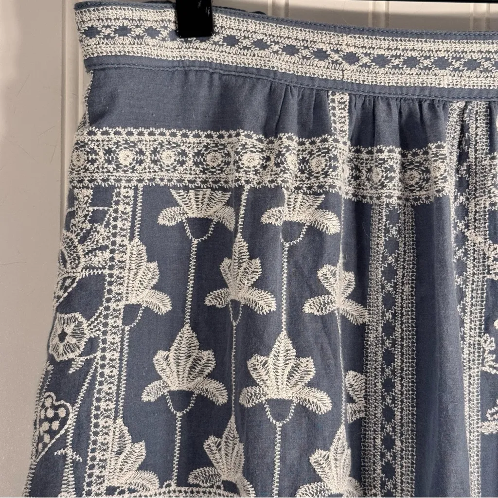 Anthropologie Maeve Ariadne Embroidered Maxi Skirt Blue & White Size XS - Image 4