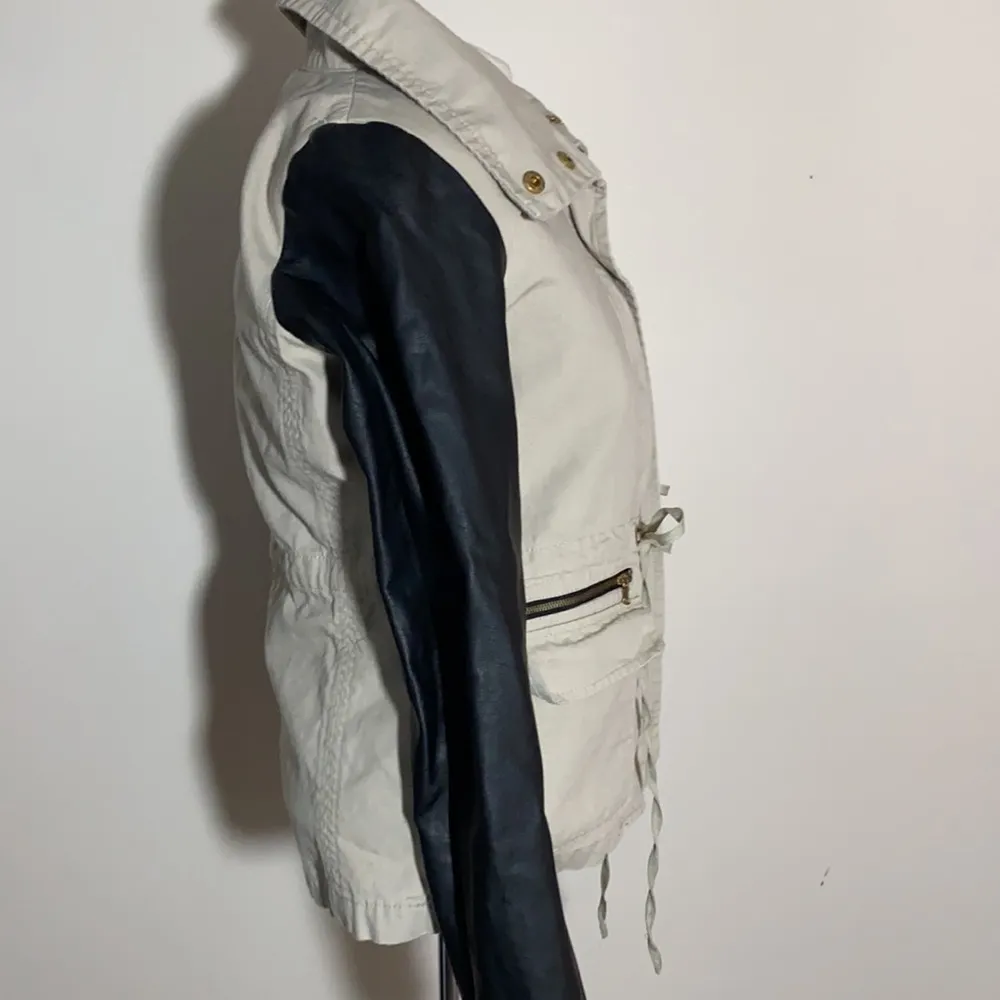 Women’s JJ Safari utility jacket canvas faux Leather sleeves small color block - Image 4