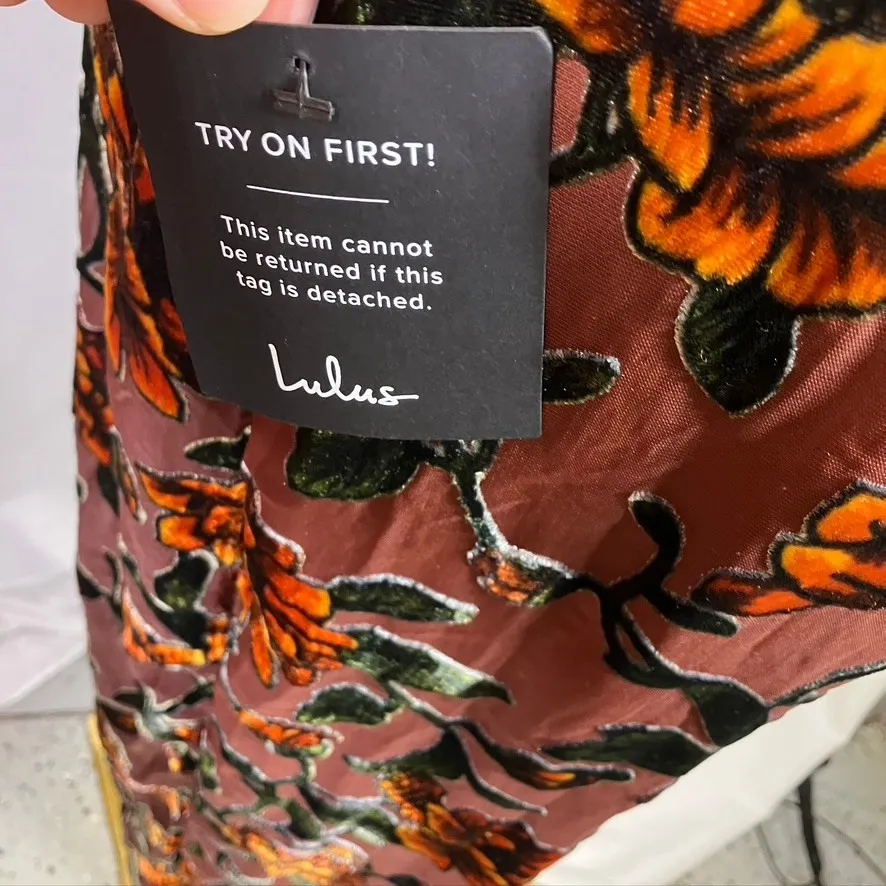 Lulus Velvet Floral Off-the-Shoulder Maxi Dress Brown Puff‎ Sleeve Womens S New - Image 14