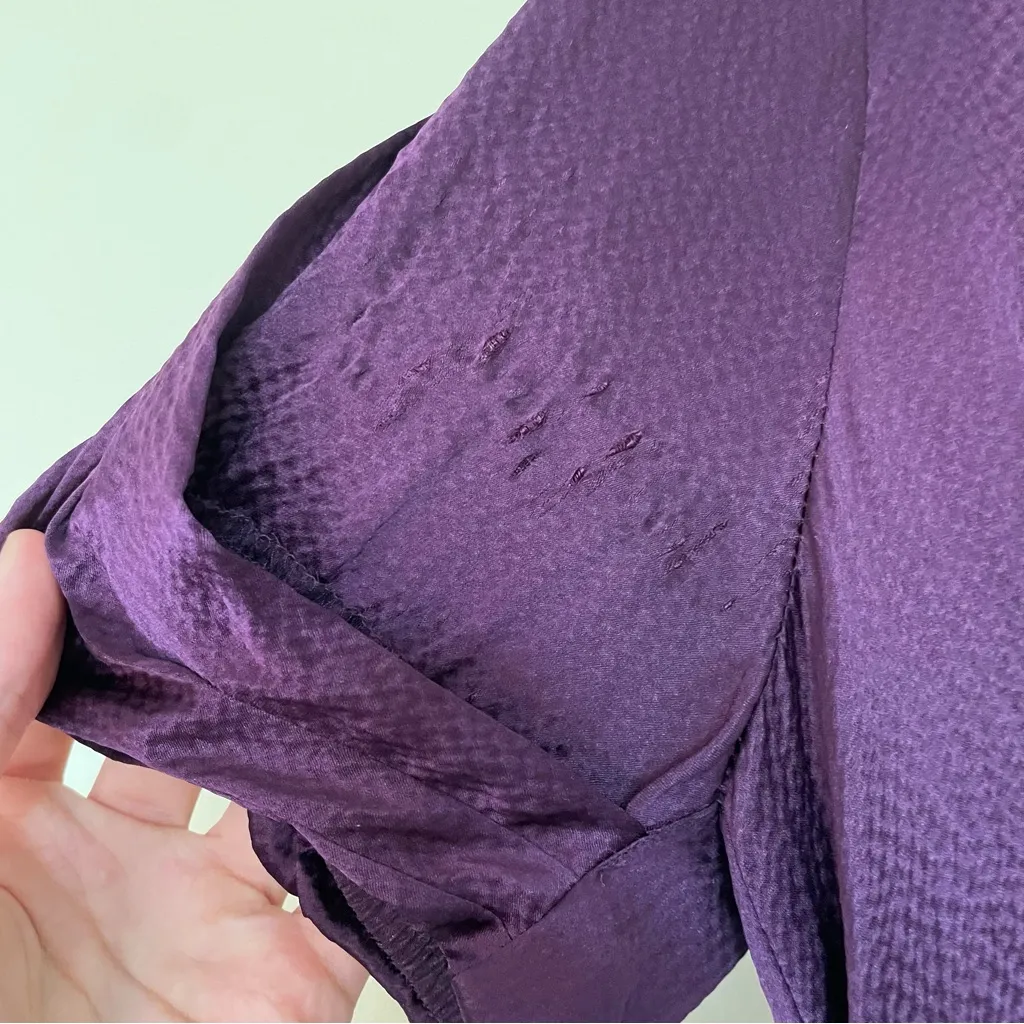 BCBGMaxazria Vintage Dark Romantic Vamp Whimsigoth Puff Sleeve Purple Silk Dress - Image 9