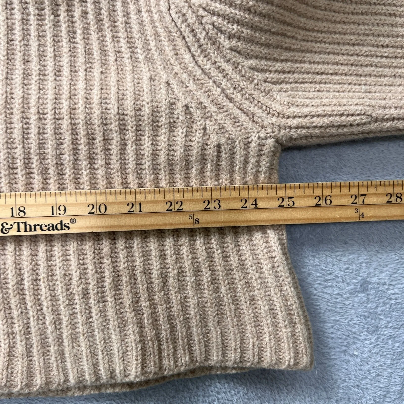 Babaton Merino Wool Cropped Turtleneck Sweater Small Tan Ribbed Knit Oversize - Image 6