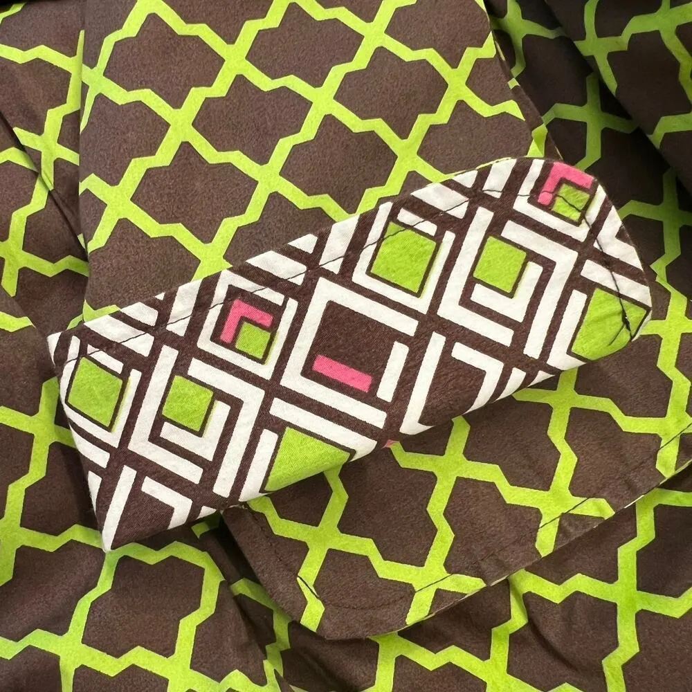 Tizzie Cotton Brown & Lime Green Geometric Tunic Top Contrast Cuffs Size XS - Image 11