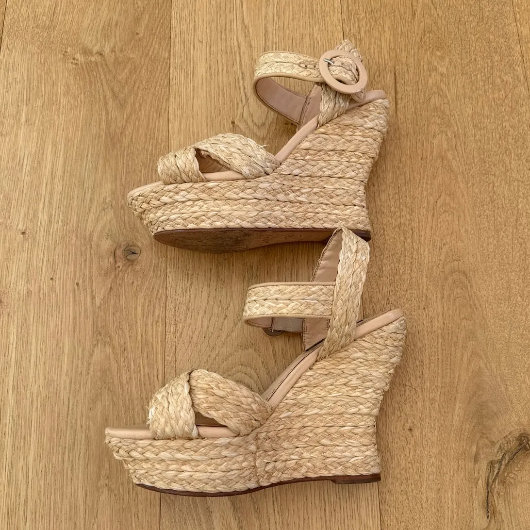 Alice + Olivia Raffia Wedge Sandals Josiey Size 9.5 Beige - Image 3
