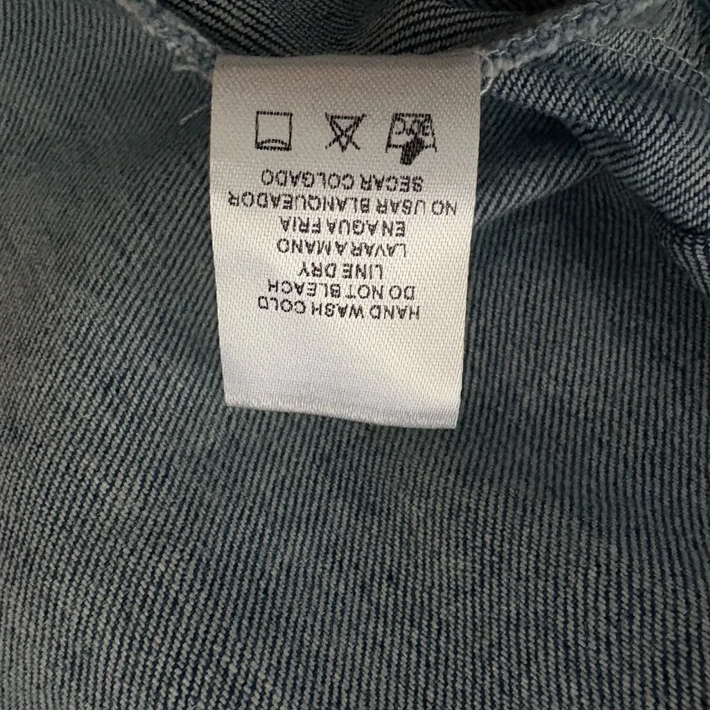 NWT, GeeGee Morgan Puff Sleeve Denim Mini Dress Smocked Babydoll, Sz Lg - Image 14