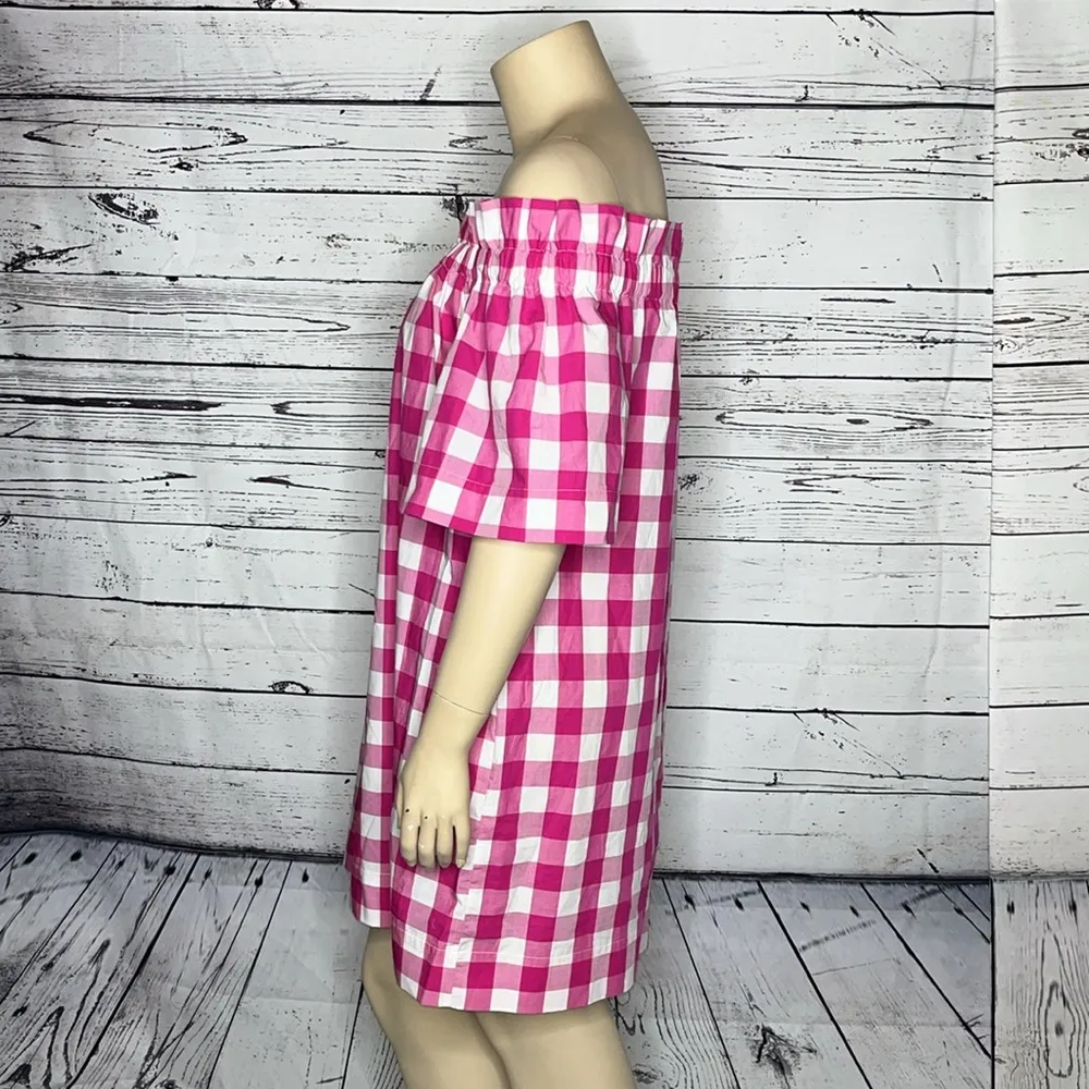 Collyn Raye Size XL Pink & White Gingham Plaid Off the Shoulder Dress w/ Pockets - Image 2