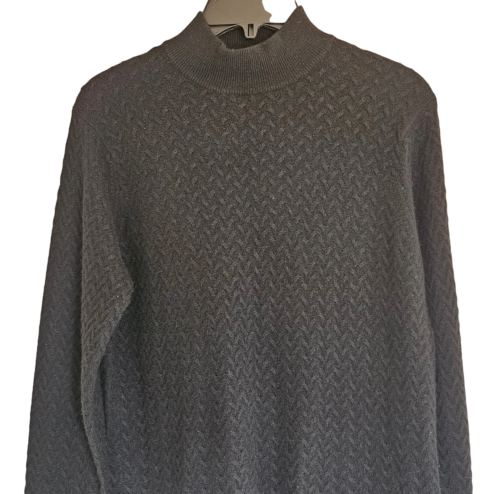 Charter Club Textured Mock Neck Pullover Black Sweater Cable Knit Cashmere Small - Image 5