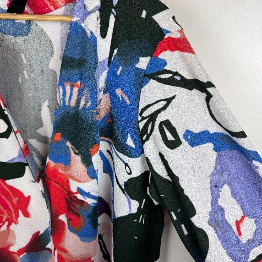 Ali Miles Floral Print Open Front‎ Cardigan Sz 1X Artsy Colorful Duster Jacket White - Image 3