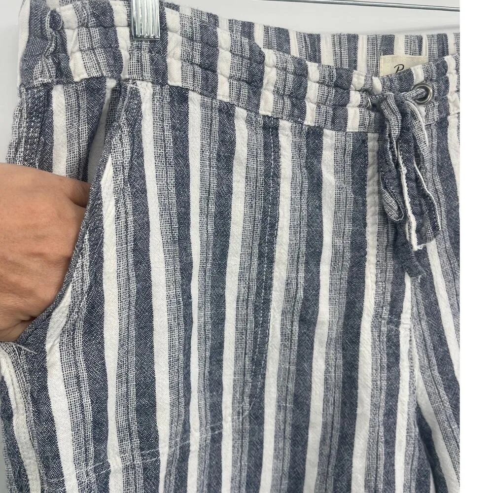 Per Se Linen Blend Crop Womens Pants Sz 2X Nautical Resort Comfy Blue Striped - Image 3