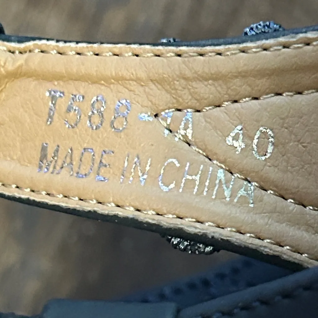 Ulogu Navy Blue thong flat sandals with rhinestone beaded embellishments Size 40 - Image 5