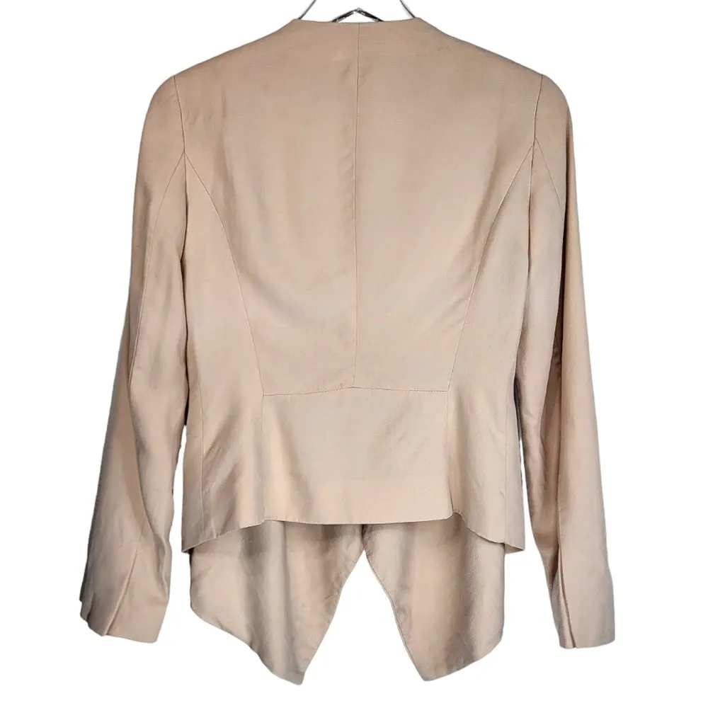 Zara Waterfall Draped Cascading Open Front Padded Shoulders Blazer in Peach - Image 6