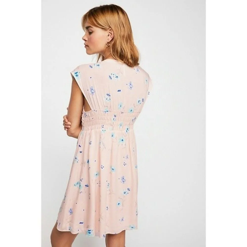 New! FREE PEOPLE Floral Print Prairie Boho Dress Smocked Size Large - Image 4