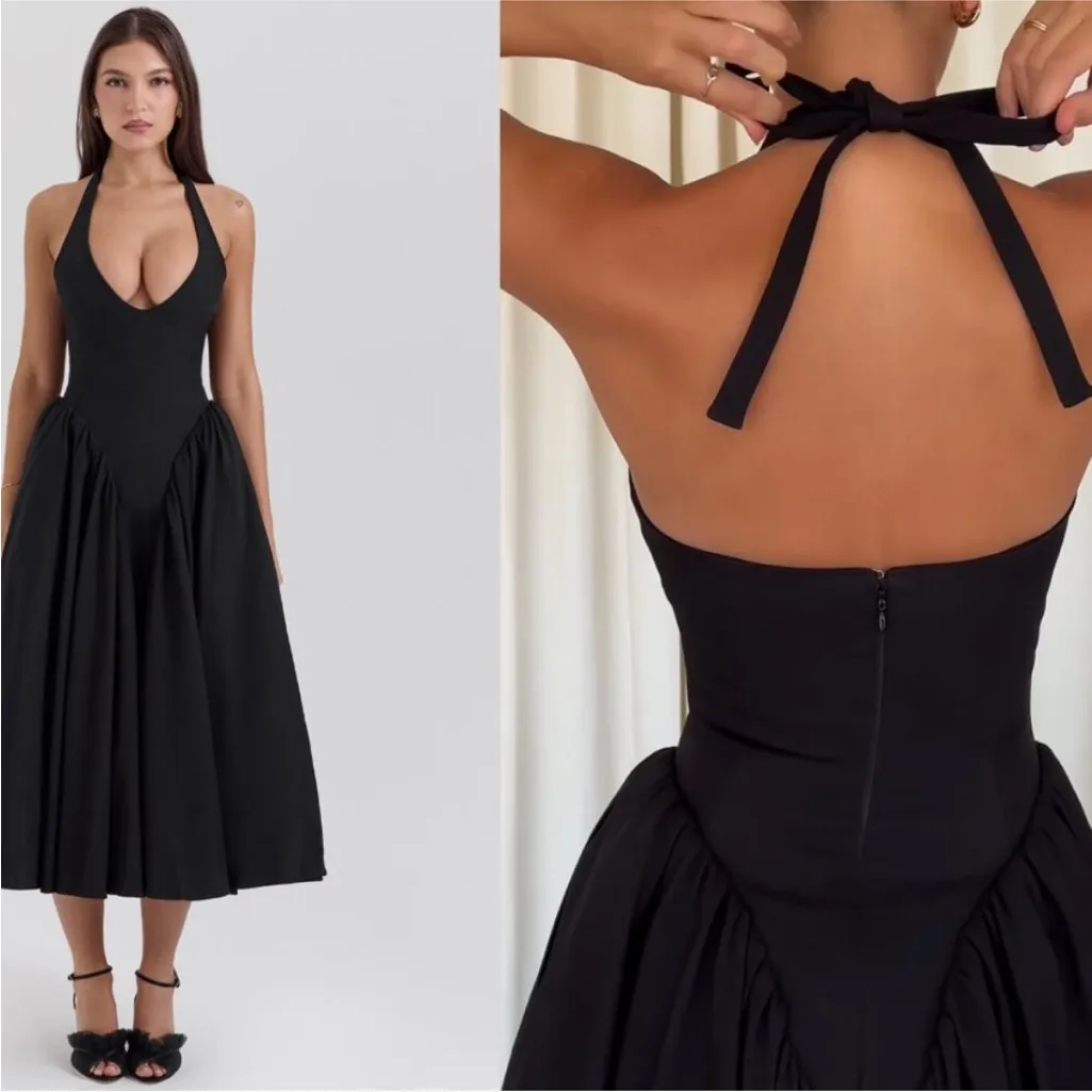 HOUSE OF‎ CB 'Marilyn' Black Twill Halter Midi Dress NWOT size M - Image 16