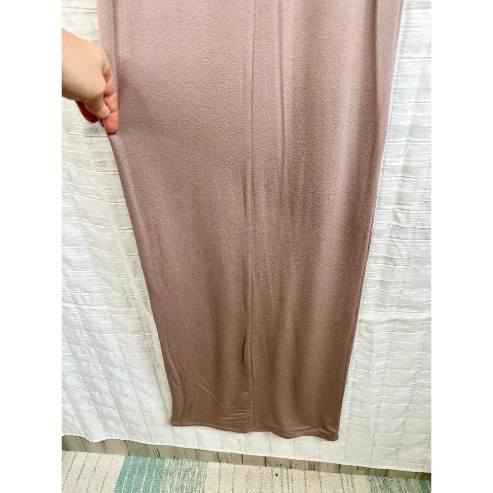 Naked Wardrobe Beige Brown High Neck Sleeveless Fitted Maxi Dress Size Small - Image 6