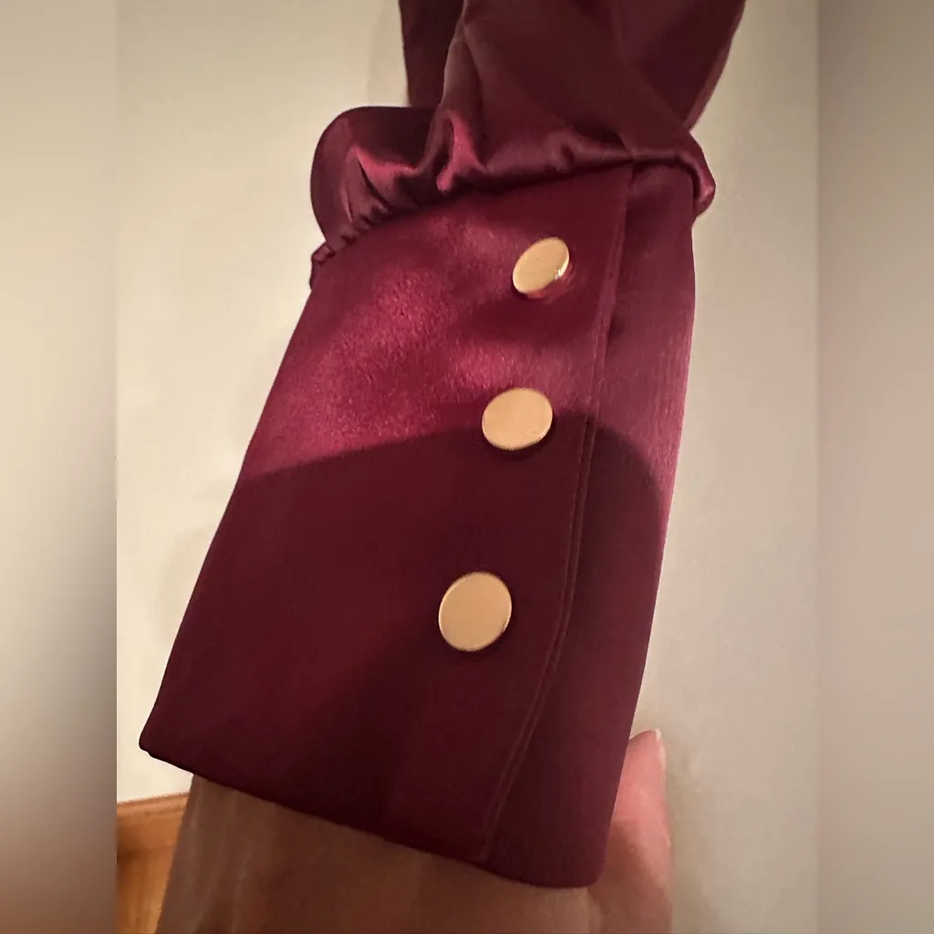 Chicwish Deep Satin Burgundy Long Sleeve 3 Gold Long Button Dress Sleeves  Sz XS - Image 10