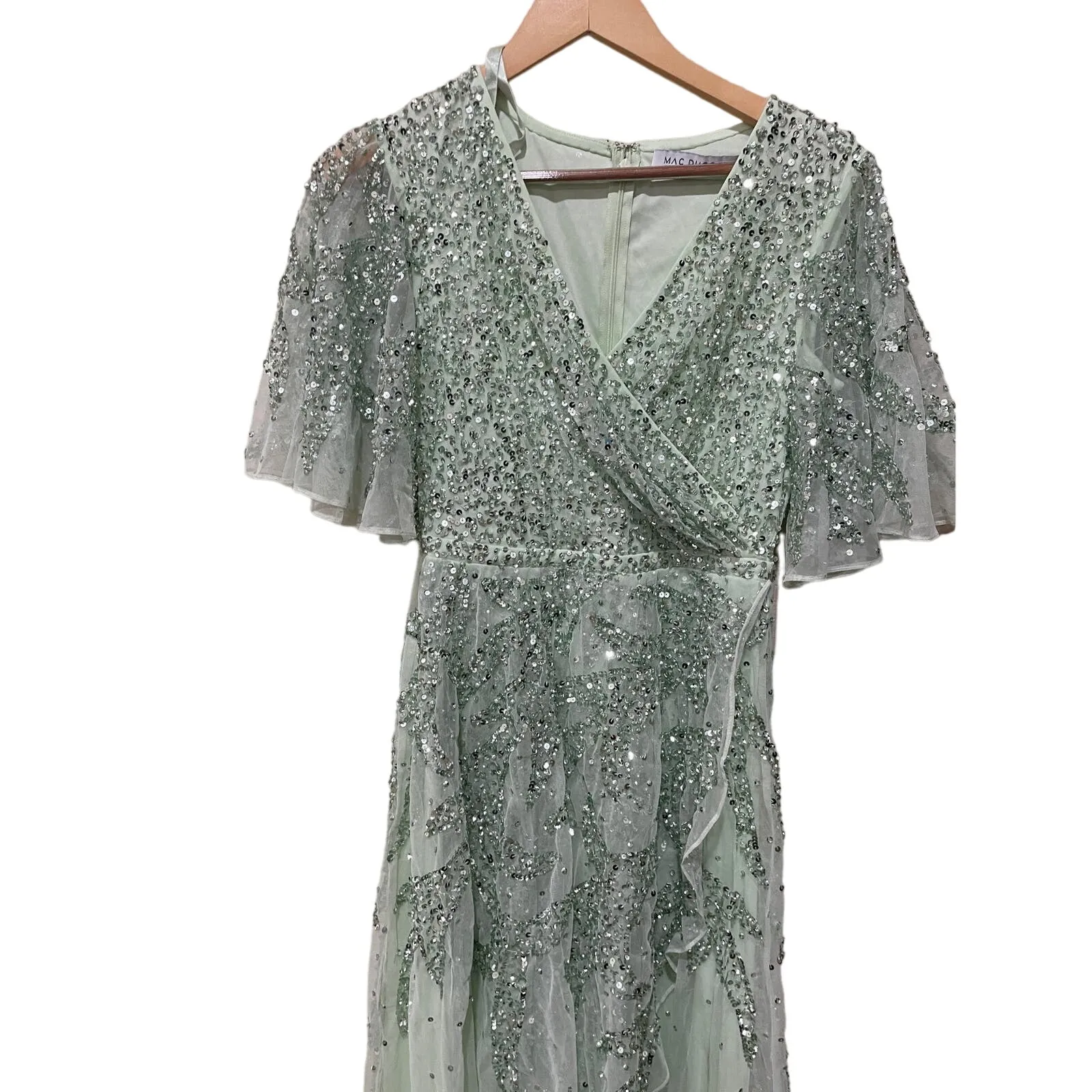 Mac Duggal 93681 Womens SEQUINED BUTTERFLY SLEEVE HIGH LOW GOWN Sage SIZE 6‎ - Image 9