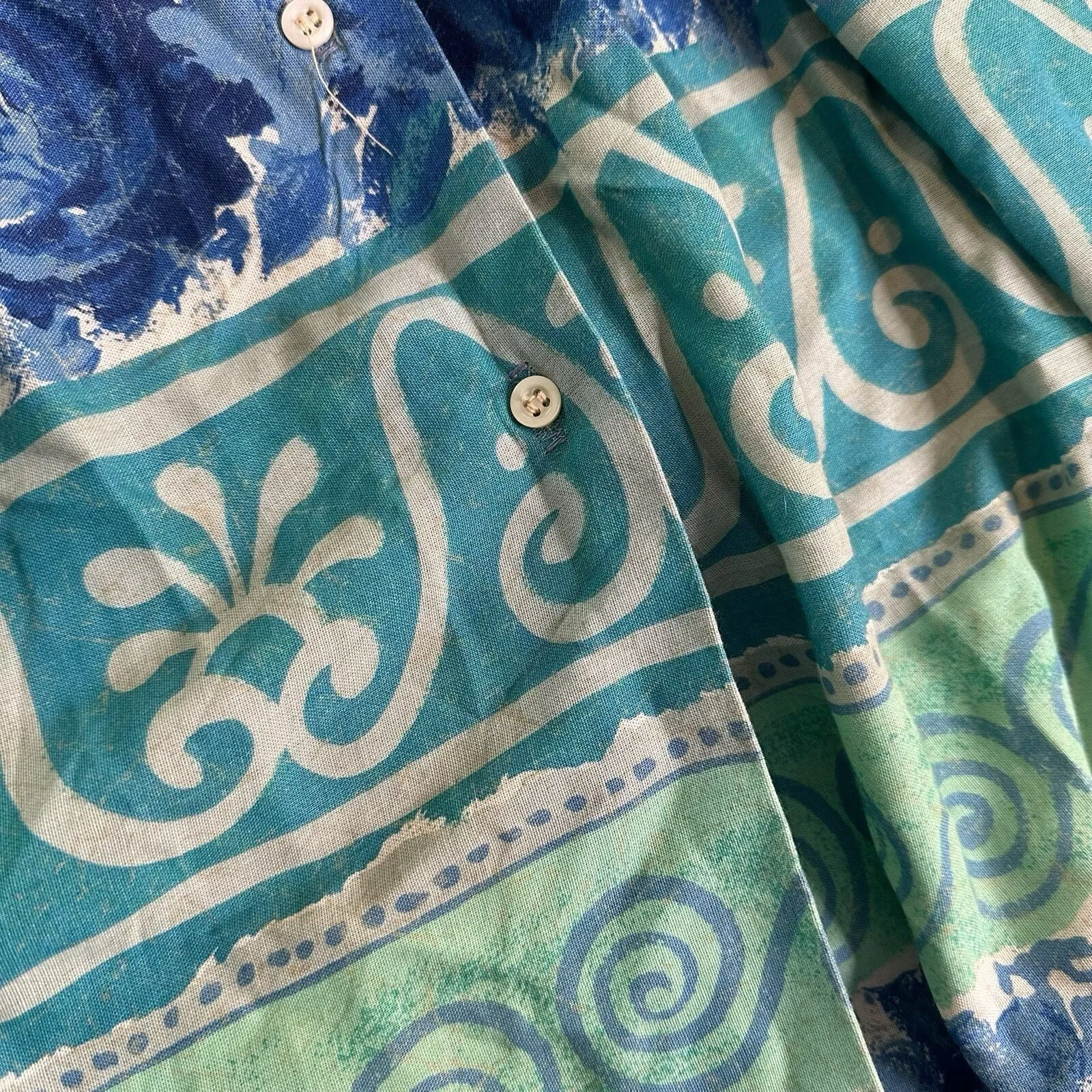 VTG Ashley Brooke Modest Skirt Size 10 Green Flowy Broomstick BOHO Festival FLAW Blue - Image 3