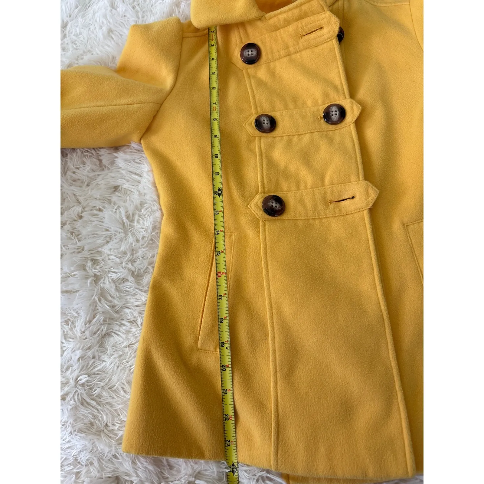 Pink Envelope Yellow Hooded Pea Coat Women's Small Double Breasted Stylish - Image 10
