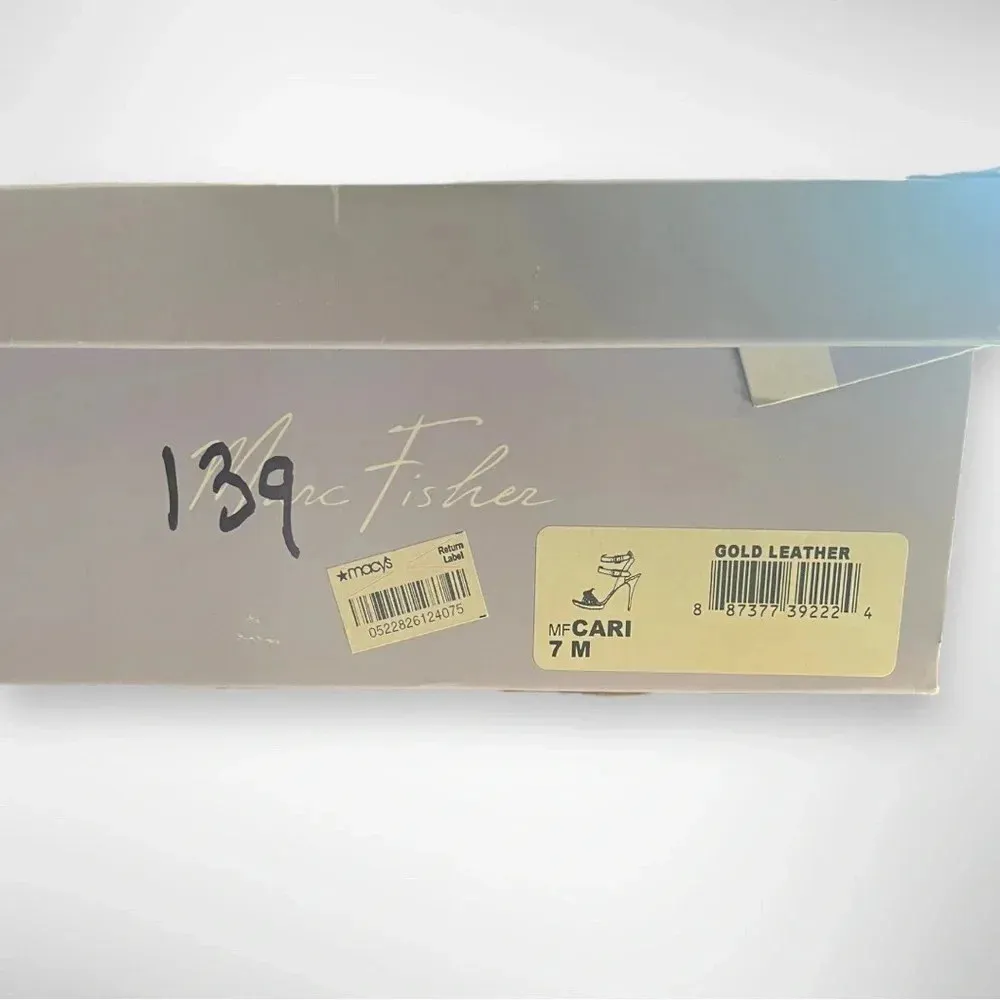 MARC‎ FISHER Cari Gold Leather Open Toe High Heel Sandals Size 7 | EUC - Image 3